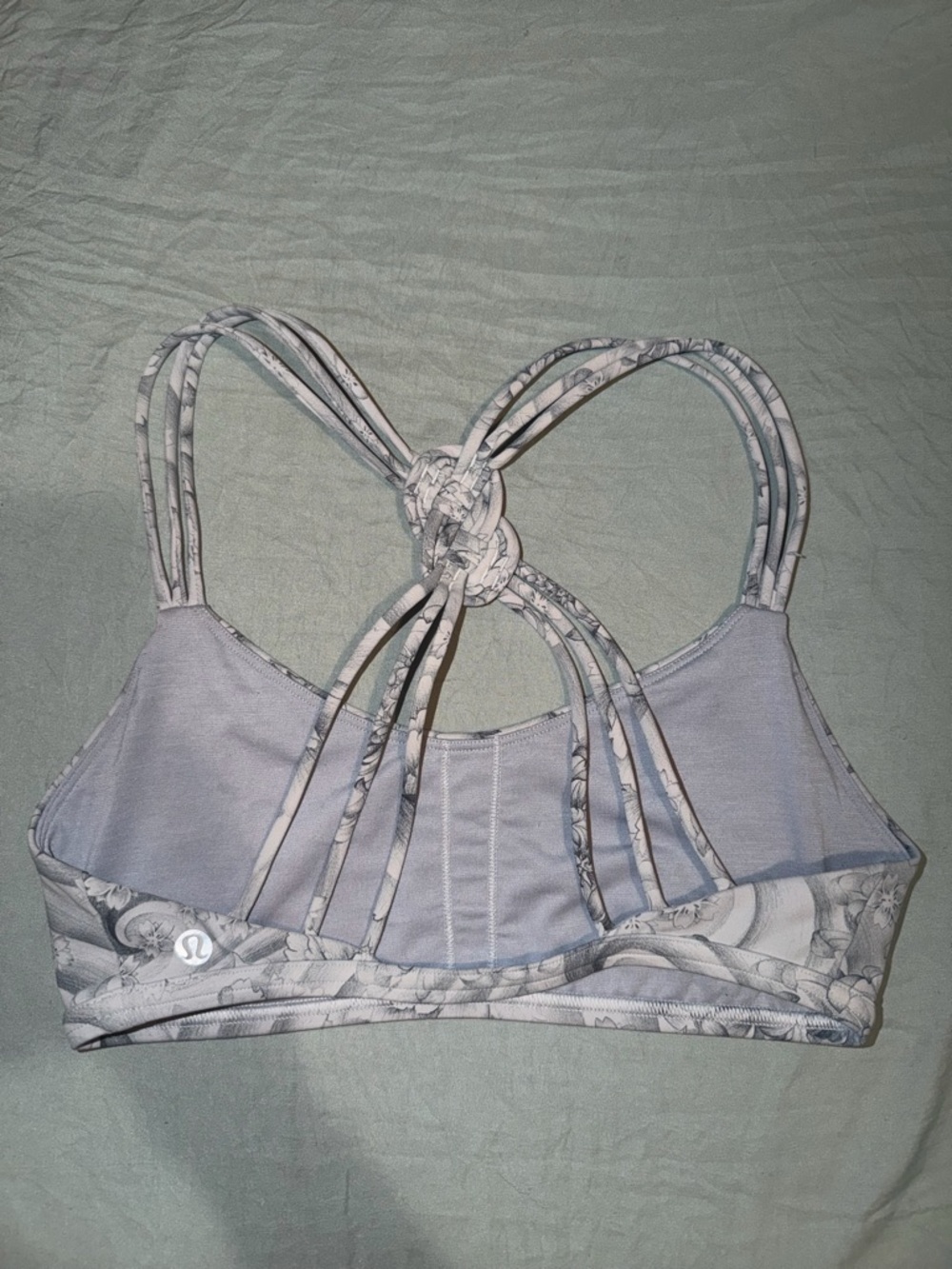 lululemon athletica Pale Gray Strappy Knot-Back Sports Bra